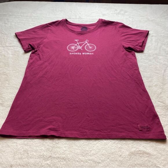 Life Is Good Wine Colored Short Sleeve T-shirt “Spokes Woman” Graphic Size Large - Picture 1 of 11